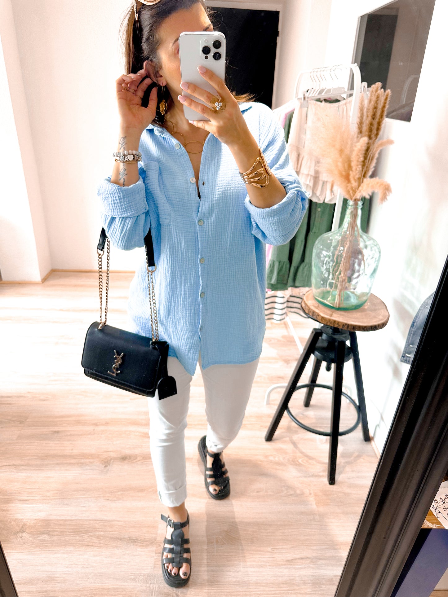 Chemise fluide en gaze de coton BLEU - GIORGIA