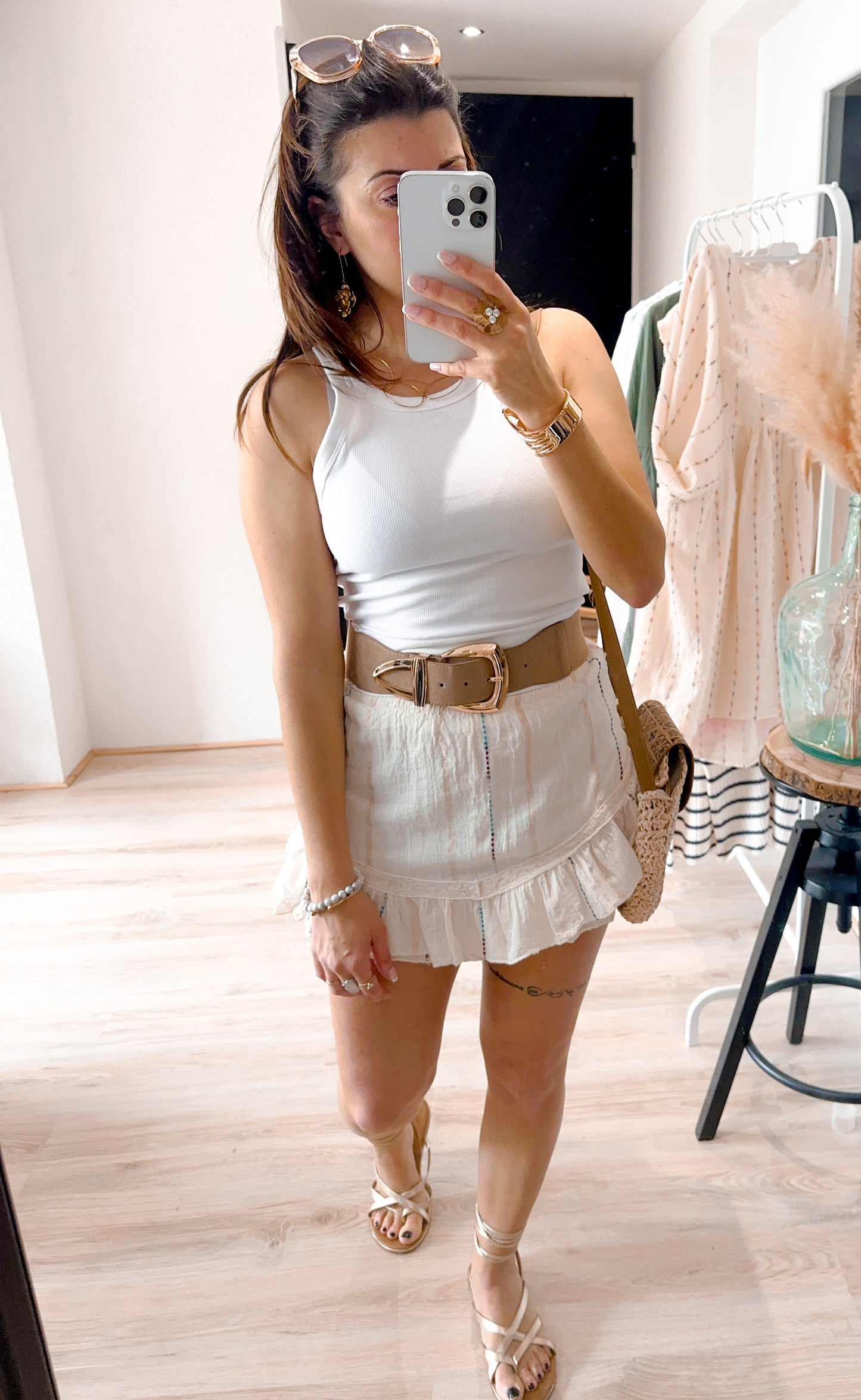 Jupe short en gaze de coton Ivoire - JENNA