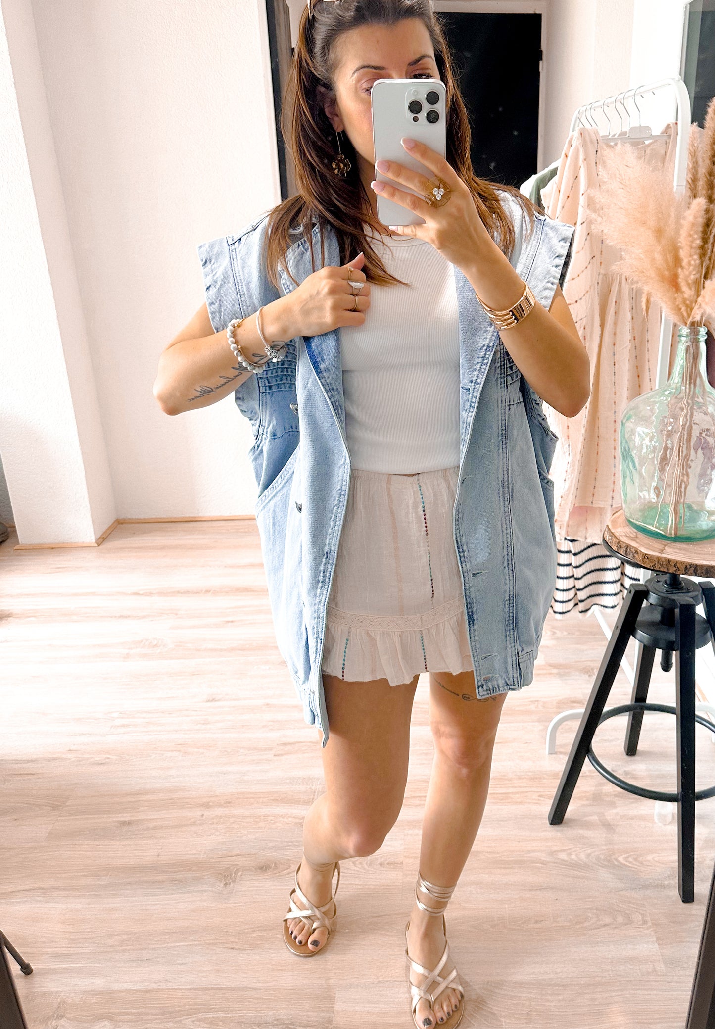 Jupe short en gaze de coton Ivoire - JENNA