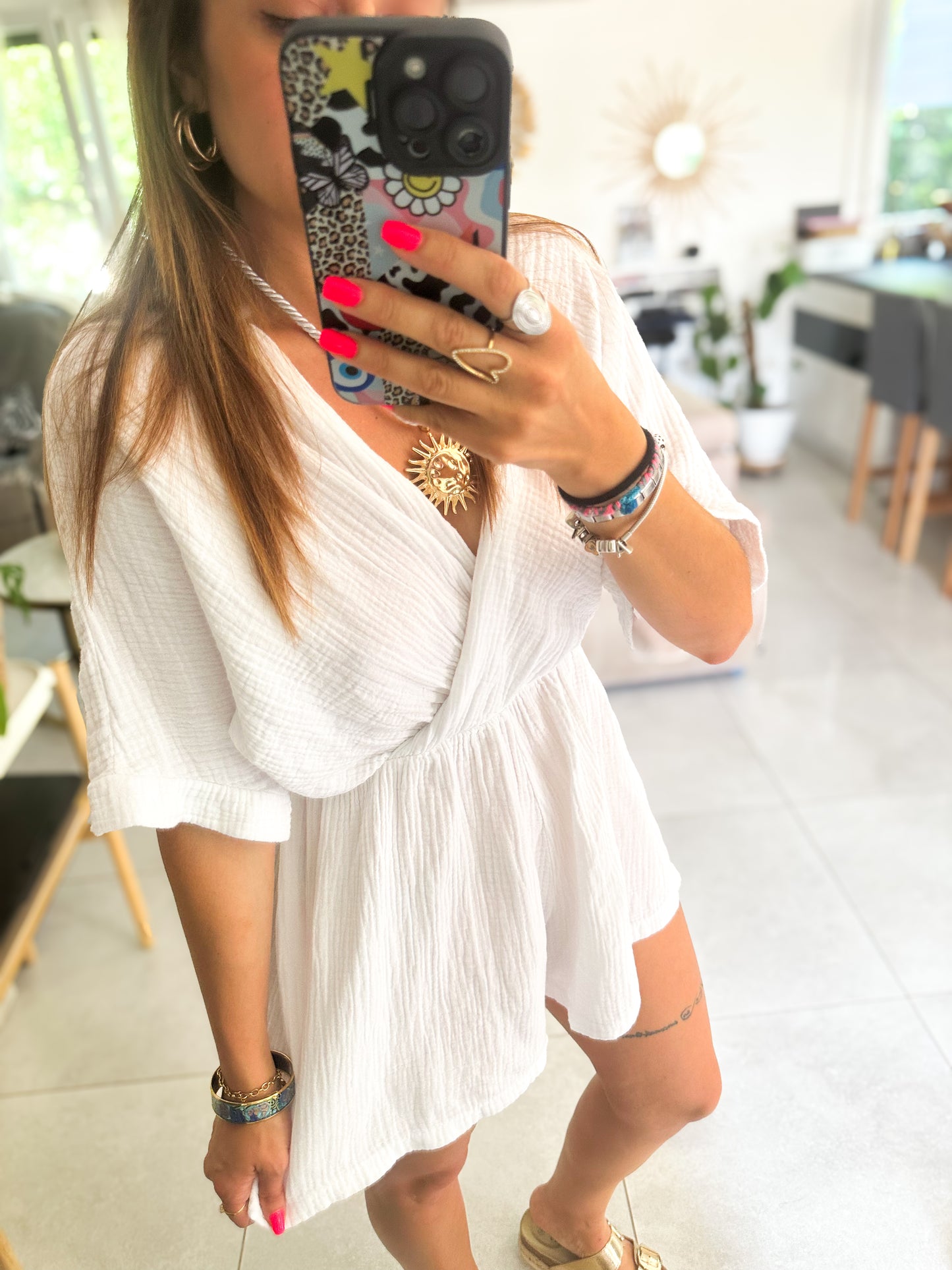 Combishort Gaze de Coton Blanc