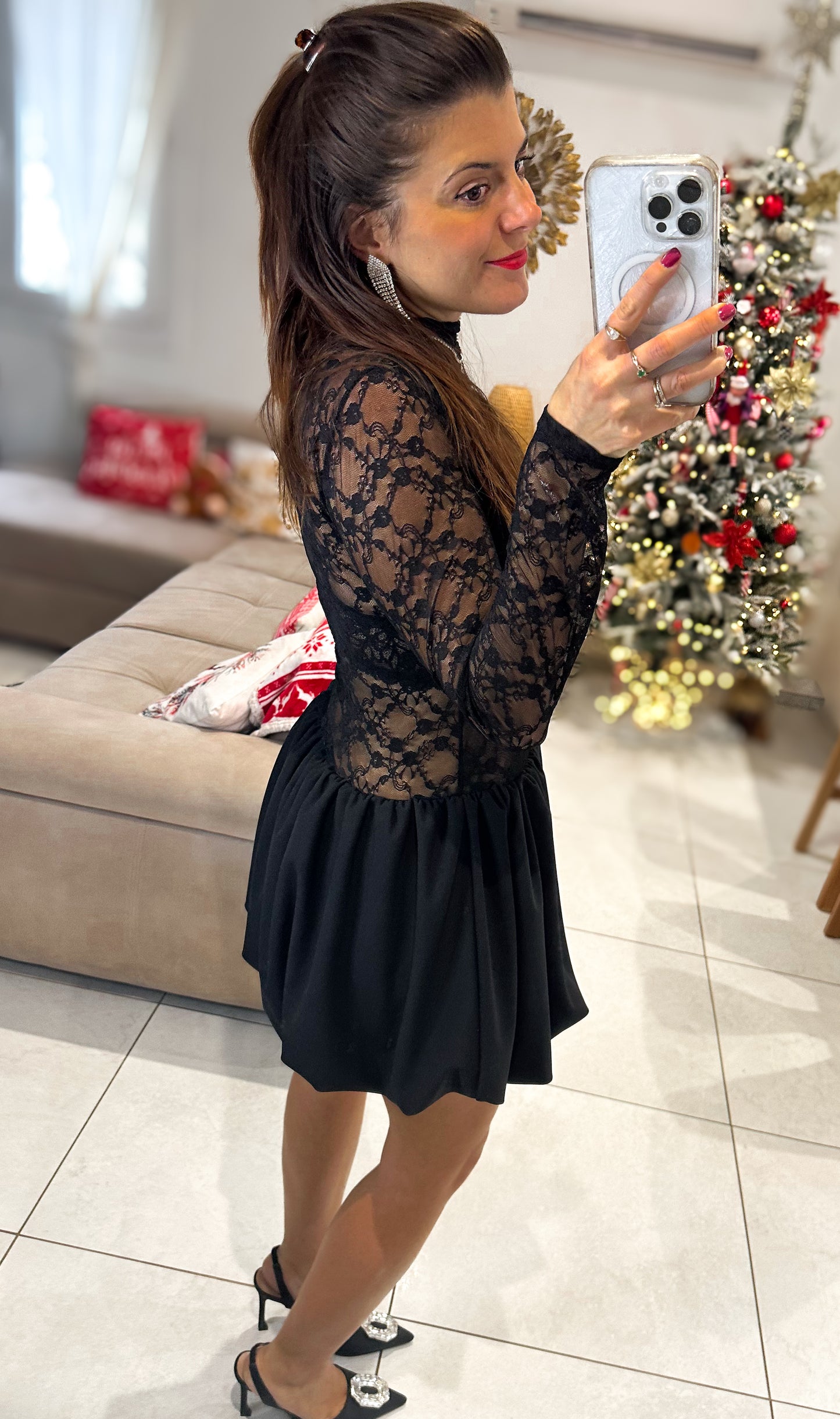 Robe Ballon Noir à Dentelle