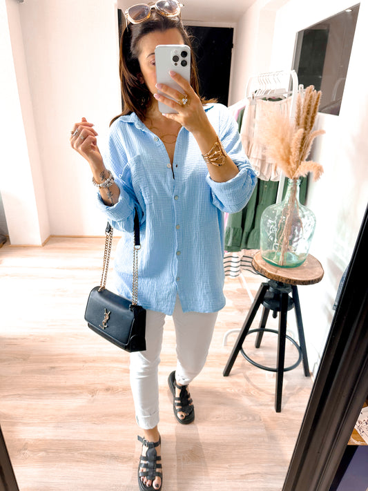 Chemise fluide en gaze de coton BLEU - GIORGIA