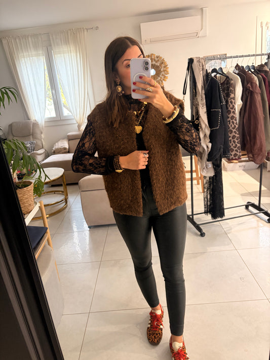 Gilet en laine sans manches marron