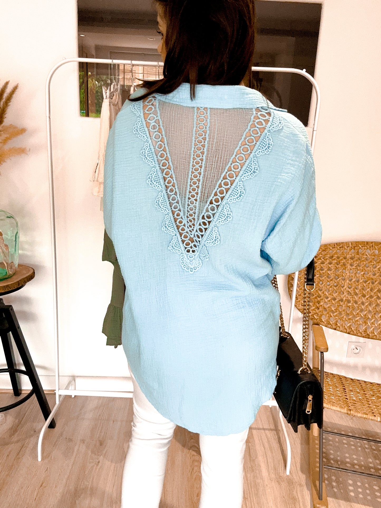 Chemise fluide en gaze de coton BLEU - GIORGIA