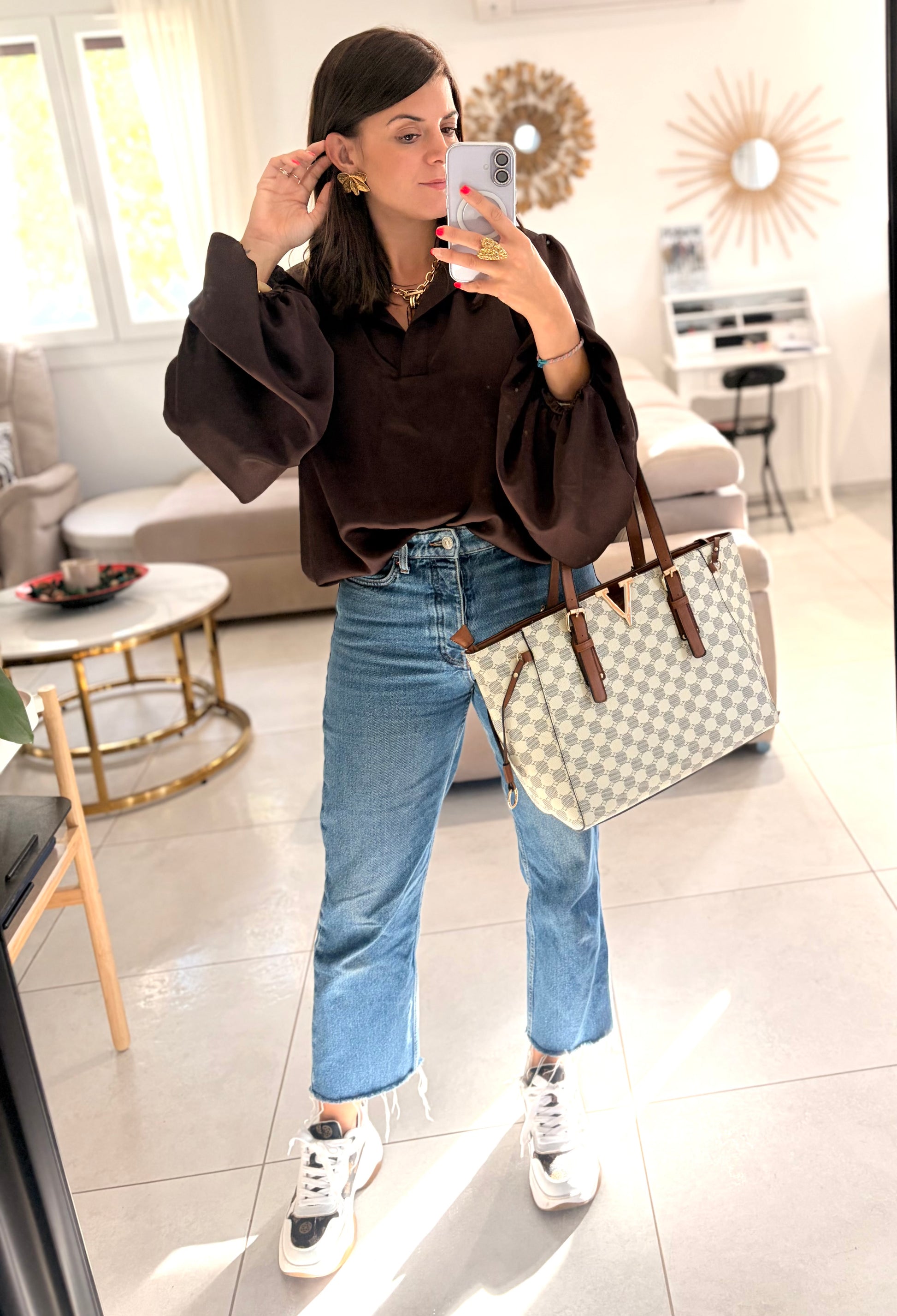 Blouse satiné marron